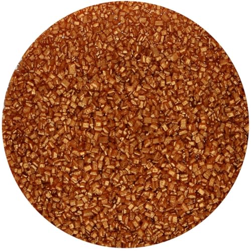 FunCakes Sugar Crystals Bronze Gold: Tortenstreusel, Großartiger Geschmack, gut zum Dekorieren von Torten, Kuchen und Cakes, Cake-Streuseln. 80 g.