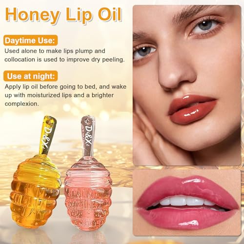 Honey Lip Oil, 2PCS Clear Lip Gloss Set Moisturizing Lip Glow Oil - Image 3