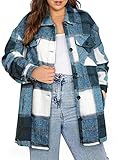 Eytino Womens Plus Size Long Sleeve Button Down Boyfriend Shirts Casual Plaid Shacket Jacket Coats,3X Blue 105