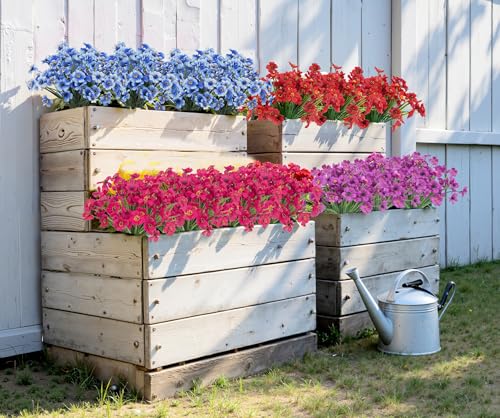 Image of Bassion 24 Bundles Artificial Flowers for Outdoors Decorations, Blue