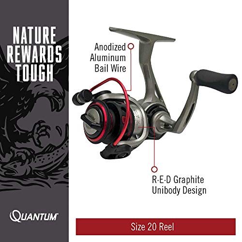 Quantum Drive Spinning Reel And Fishing Rod Combo, 6-Foot 2-Piece Im7 Graphite Fishing Pole, Split-Grip Eva Rod Handle, Size 20 Reel, R.e.d Graphite Unibody Design, Silver/Black #TOP3