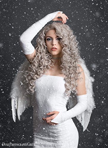 Imstyle Gray Lace Front Wigs Loose Curl Wavy Synthetic Hair Wig for Women Cosplay Party Bounce Fluffy Hair (Gray)