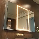 GANPE LED Beleuchtetes Badezimmer Medizin Spiegel Schrank, Defog, Stufenloses Dimmen, Speicher 3-Farben Modus, Speicher Regale, Steckdosen & USBs (3 Türen, 100 x 70 cm)