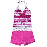 Mädchen Neckholder Bikini Tankini Set mit schönen Mustern in kräftige Farbe Blau, Rosa zur Auswahl.