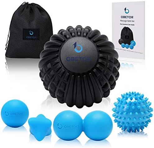 OBETOR Deep Tissue Massage Balls Set for Trigger Point Myofascial Release, Muscle Knots, Physical Therapy, 5" Textured Mobility/Lacrosse/Peanut/Spiky/Hand Roller Ball for Back/Neck/Feet Pain Relief