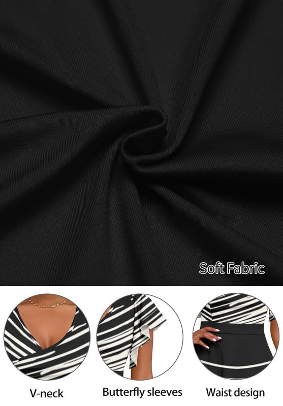 Image of MarryUP Women's Cocktail Midi Dress Elegant V Neck Ruffle Short Sleeve Wrap Wedding Guest Semi Formal A Line Dress