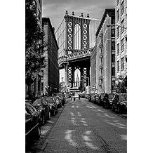 The Manhattan Bridge From DUMBO Brooklyn Black and White B&W Photo Photograph Cool Wall Art Print Poster 24x36