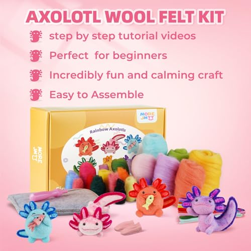 MOREJMTT Needle Felting Kit, 6 PCS Animal Needle Felting Beginner Kits, Wool Felt Needle Felting Tools Foam Pad, Craft Party Supplies for Beginners Adult(6pack Axolotl) - Thumbnail 7