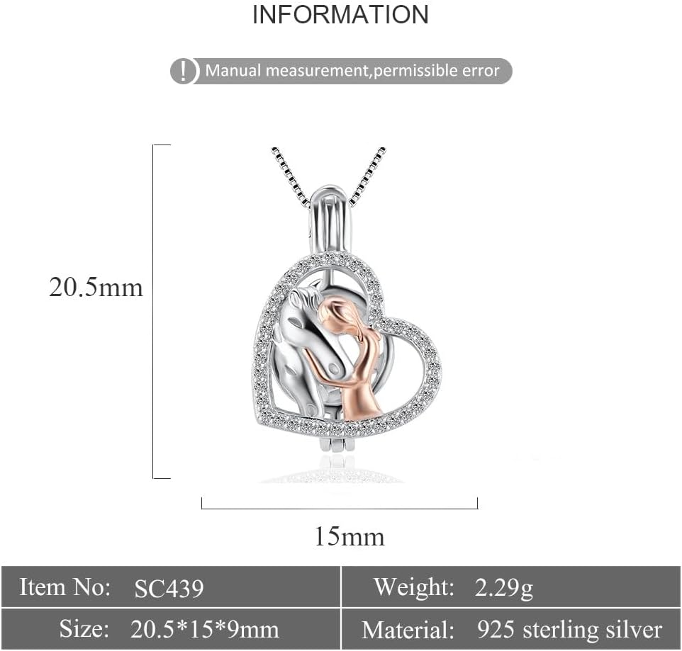 925 Sterling Silver Women Horse Heart Cage Pendants Crafting Charm for DIY Necklace Bracelet Jewelry Making