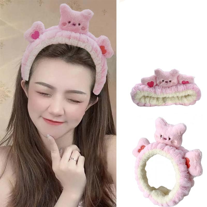 Miniatura 3 de Diadema Kawaii Spa - Lindo diseño de oso para el cuidado de la piel, maquillaje y lavado de mujeres, toalla de microfibra suave de vellón coral para