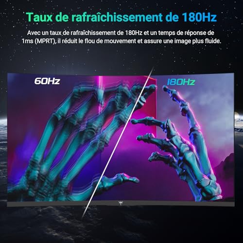 Curvo Monitor Gaming 27 Pollici, 180Hz, 2K QHD 2560 x 1440p Schermo PC, 1ms, VA 1500R Senza Cornice, HDR, Computer Monitor con FreeSync & G-sync, Eye Care, VESA, DP 1.4, HDMI 2.0 - Monitor - Immagine 3