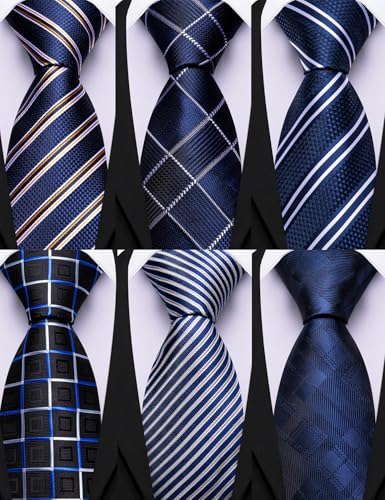 Image of Barry.Wang Mens 6 PCS Ties Silk Striped Paisley Check Floral Necktie Silky Woven Wedding Business Party Ties 3.34 inch