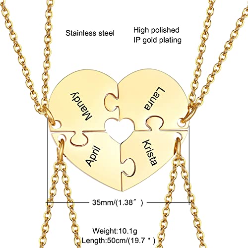 Vnox Friendship Necklace Set Of 4 - Customized Heart Puzzle Piece Necklace For Women Family Bff Best Friends Friendship Gift,Gold Plated #TOP4