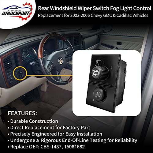 Rear Windshield Wiper Switch Fog Light Control | Replacement For 2003-2006 Chevy Suburban 1500/2500, Tahoe, Gmc Yukon Xl 1500/2500 & Cadillac Escalade | Replaces# Cbs-1437, 15061682 #TOP1