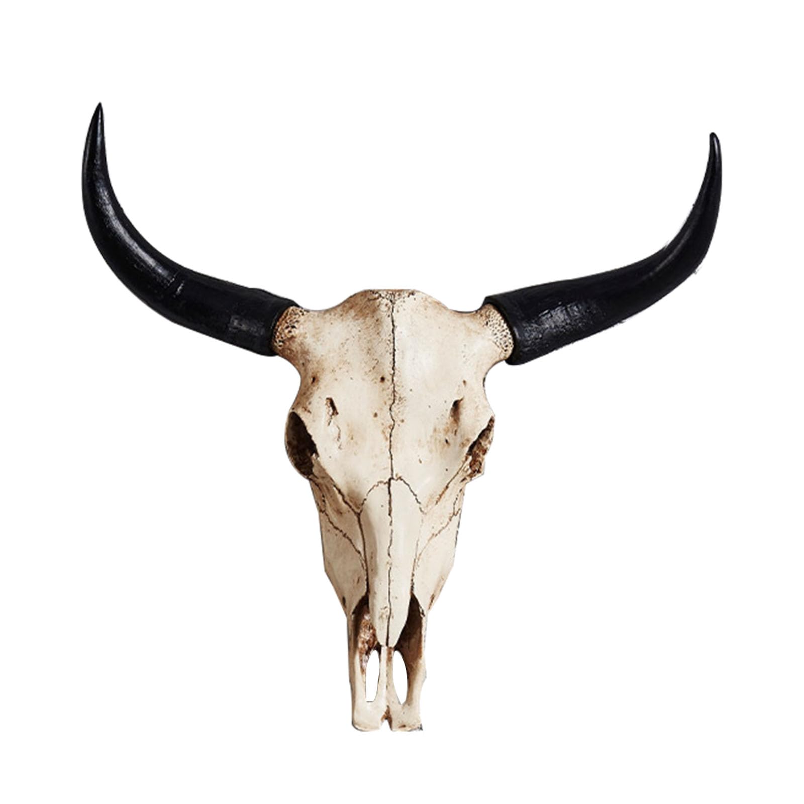 Nuneth F Cow Skull Wall Decor, Longhorn Bull Skull Sculpture, Resin Art Deco Ornament, Native American Indian Style Bull Head Statue (F)