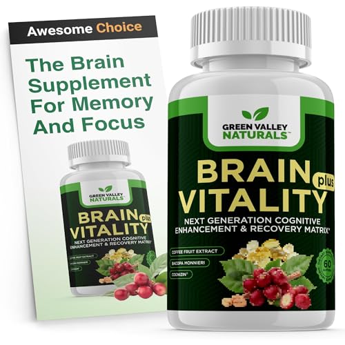 Green Valley Naturals Brain Vitality Plus Brain Health Supplement with Cognizin Citicoline, Bacopa Monnieri, and Omega-3 DHA for Memory, Focus, and Cognitive Support - 60 Capsules