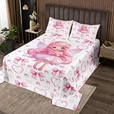 Homewish Juego de colcha de hada rosa para niñas, juego de colcha con lazo kawaii, bonito regalo, colcha acolchada estilo princesa de ensueño, decoración de habitación de niñas, bonito lazo