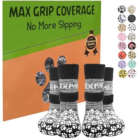 EXPAWLORER Anti-Slip Dog Socks to Prevent Licking Paws,Dog Shoes for Hot/Cold Pavement,Best Paw Protector Traction Control on Hardwood Floor,Dog Booties for Puppy Small Medium Large Senior Dogs Cover