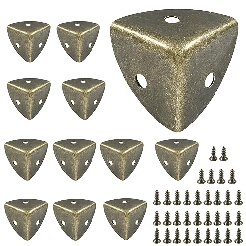 Image of 12Pcs Box Corner Protectors, 1 inch (25mm) Metal Corner Edges Protector Triangle Corner Protectors Bronze Corner Covers Edge Guard with Screws for Wooden Case Trunk Box Table Cabinet
