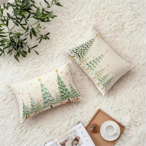Housse coussin 40x80cm Noël en lin blanc imperméable anti tache G670