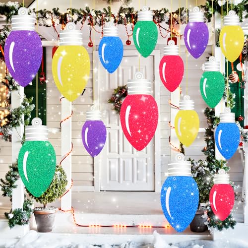 15 bombillas grandes para exteriores, decoraciones colgantes de Navidad de 11.8/7.9 pulgadas, adornos colgantes de césped de Navidad, letreros de Navidad, decoración de adorno de Navidad para árbol