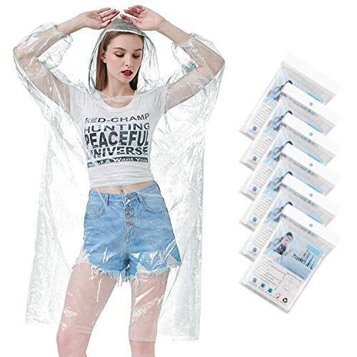 Qhui Chubasquero Desechable, 6 PCS Transparente Poncho de Lluvia para Mujer y Hombre, Ligero Plegable Poncho Impermeable con Capucha Perfecta para Camping, Senderismo, Deportes y Bicicleta