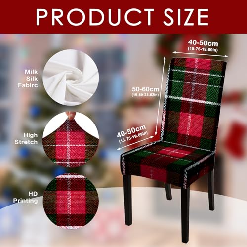 Image of Nuxovilar 4PCS Red Green Plaid Stretch Chair Covers 24x70 Inches