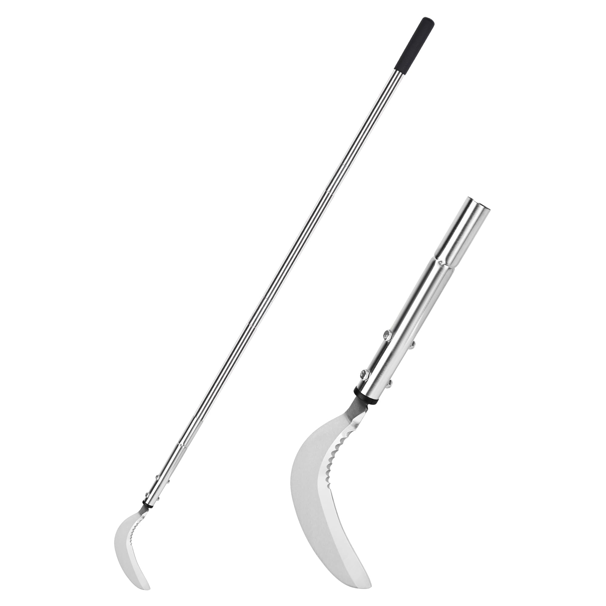 Weeding Sickle, Steel Grass Sickle with Serrated Double-Edged Blade, Telescoping Grass Whip, Stand up Weeding Grass Sickle, Lightweight Sickle Garden Tool Long Handle for Garden, Yard