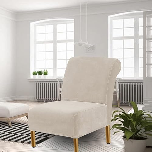 Miniatura 4 de Funda de terciopelo para silla sin brazos, funda de silla de gran tamaño para silla pantufla, lavable, respaldo ancho, fundas protectoras de muebles