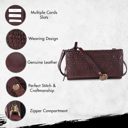 Genuine Leather Wallets for Women, Small Wallet for Ladies Zipper Coin Purse Credit Card Holder with Strap (VL-409-Brown)2