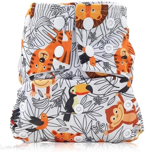 Cloth Nappy – Sleeve Style – Tiger print – fits 5-17kgs – includes 2 snap in bamboo absorbing inserts – double leg gussets – machine washable – reusable