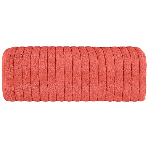 Image of Elegant Comfort 100% Turkish Cotton Corduroy Ribbed Luxury Jumbo Bath Towel Ultra Soft - 35 x 70 Inch - Luxury Spa Premium Hotel Quality Highly Absorbent and Quick Dry Large Bath Towel, Coral