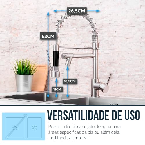 HOLTTER Kit Cuba Aço Inox com Tábua Torneira Gourmet Flexível Cuba Gourmet Aço Inox com Acessórios T