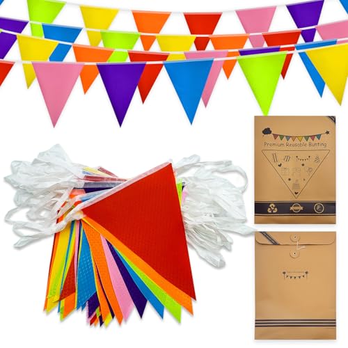 Bannière de fanions réutilisable et imperméable de qualité supérieure - 20 m 56 pièces Drapeaux triangulaires Fanions Bannière de fanions multicolores...