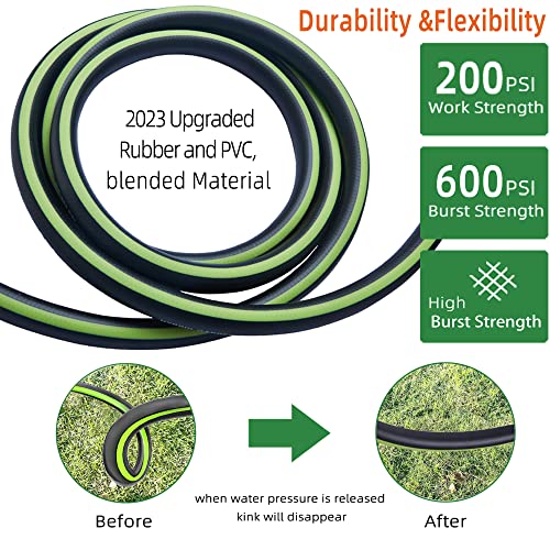 Hybrid Garden Hose 100 Ft X 5/8 In Heavy Duty Water Hoses –All New 2023 Upgraded Flexible&Lightweight Car Washing Pipe – Burst 600 Psi,Kink-Free Rubber Hose For Backyard, 3/4'' Solid Brass Fittings #TOP2