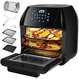 Aigostar Freidora Aire 12L con Sistema giratorio, Horno de Aire 1500W, 9 Programas y Pantalla LED Táctil, Air Fryer de Acero Inoxidable con Ventana Visualización, Accesorios Incluidos, Deshidratador