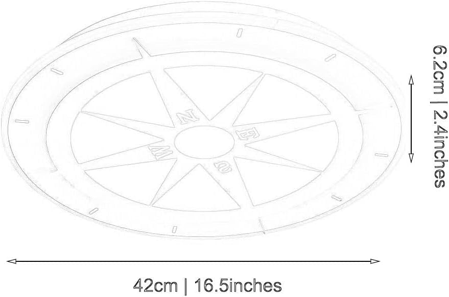 LED Ceiling Light Fixture Nautical Compass Art Design Dimmable 3 Color Flush Mount Wall Lamp | Low Profile Modern Thin Ceiling Lights for Bedroom (White,42cm | 16.53in)