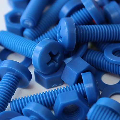 20 x Phillips-Flachkopfschraube Blaue Plastikmuttern und -bolzen aus Polypropylen (PP), Acryl, M4 x 40 mm, Unterlegscheiben