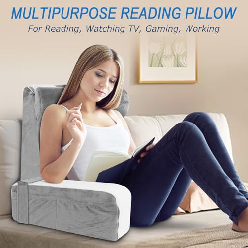 HOMCA Lesekissen für Bett und Sofa Bücherkissen mit Abnehmbarer Nackenrolle & Armlehne, Rückenkissen Bett, Wandkissen Multifunktions-Keilkissen zum Lesen, Arbeiten, Fernsehen (36x40x48cm)