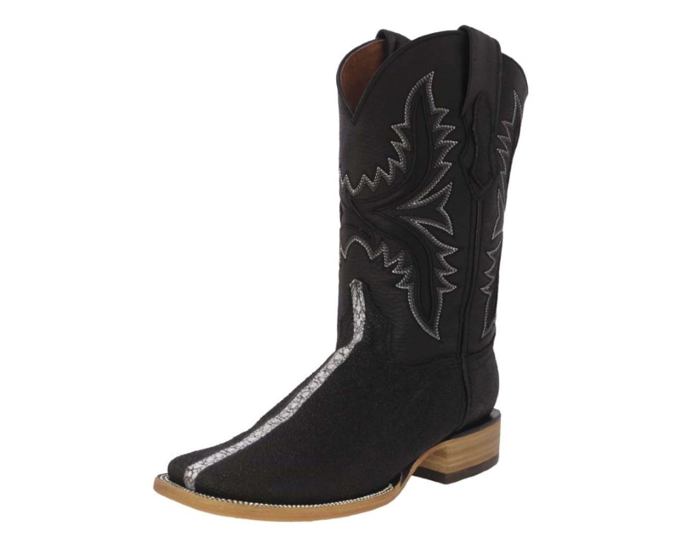 Mens Black Cowboy Boots Stingray Row Stone Print Leather Square Toe