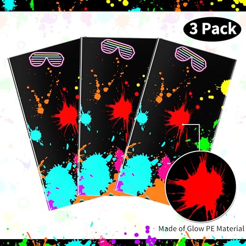 Image of Fayoo 3 Pack UV Reactive Neon Glow Tablecloths 108x54 Inch - Activated Party Table Covers Decoration for Glow-in-the-Dark Events, Birthday Raves & UV Night