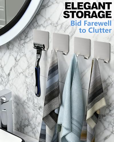 Acual Rasierer Halterung Dusche, 4 Stück Edelstahl Rasierer Halter,Silber Rasierhalter Dusche Ohne Bohren, Selbstklebende Rasierer Aufhänger Dusche Geeignet für Tür Wand Badezimmer, Küche