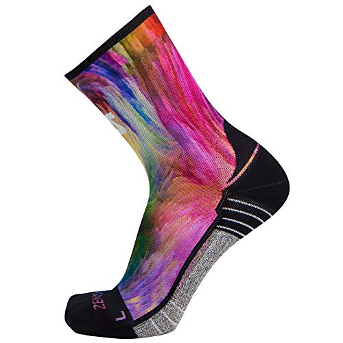 Zensah Limited Edition Running Socks - Fun and Crazy Mini Crew Compression Socks, Moisture Wicking and Anti Blister (Medium, Color Explosion)
