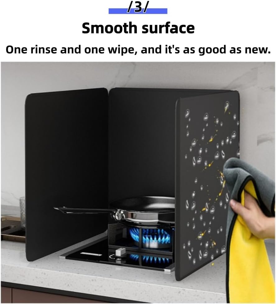 Stainless Steel Grease Splatter Guard, Black Large 4 Sided Splatter Guard for Frying Stove Top, Foldable Backsplash Protector for Stove, Gas Range, Frying Pan(50cm/19.7in)