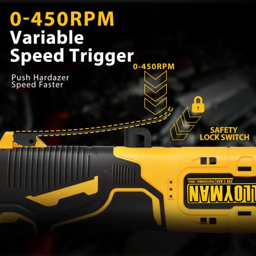 Alloyman 2 X 20V Power Ratchet Wrench Kit, 450 Rpm 3/8 Inch Cordless Electric Ratchet Wrench With Variable Speed Trigger, 7 Sockets, 1/4" Adapter & 1-Hour Fast Charger #TOP2