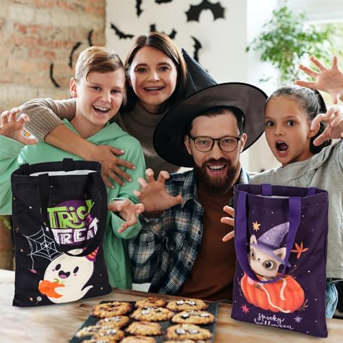 ATFUNSHOP Trick or Treat Bags Halloween Bags 3PACKS Cat Ghost Canvas Reusable Large Tote Bucket for Kids by ATFUNSHOP - Image 2
