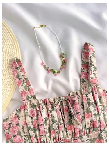 SHENHE Girl's Floral Bow Ruched Corset Dress Smocked Flowy Fit and Flare Boho Sundress3