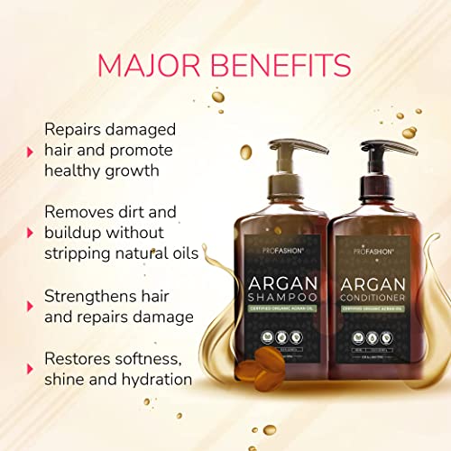 Profashion Keratin And Argan Oil Shampoo & Conditioner Bundle - Kertain Curly Hair Repair - Hair Oils For Natural Hair Growth - Deeply Moisturizing - For Dry, Damaged, And Frizzy Hair - 13.5 Oz Each #TOP2