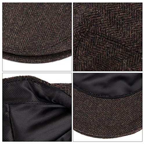 WSSBK Wool Tweed Herringbone Newsboy Cap #TOP9