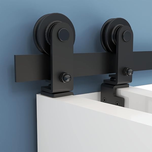 TSMST 76,3 cm/2,5 ft Bi-Fliegue Sistema completo de puerta corredera, ahorro de espacio para 2 puertas, lisa y silenciosa en forma de T (sin puerta) - 3